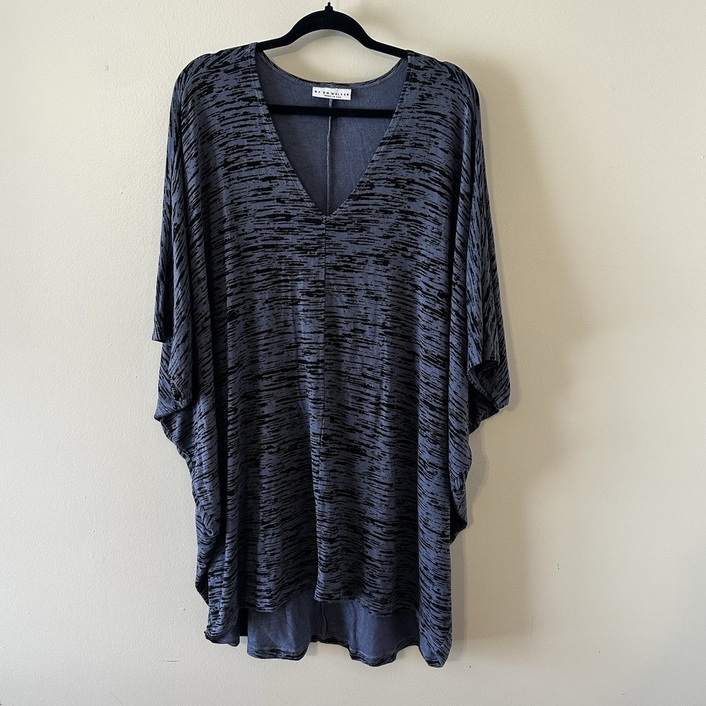 Bryn Walker Blue Black Geo Dress Kaftan Dolman Oversized‎ Lagenlook Tunic Top XL - Picture 2 of 13